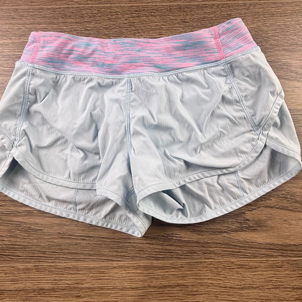 Ivivva Lululemon Girls Blue Pink Space Dye Waistband Athletic Shorts Size 14